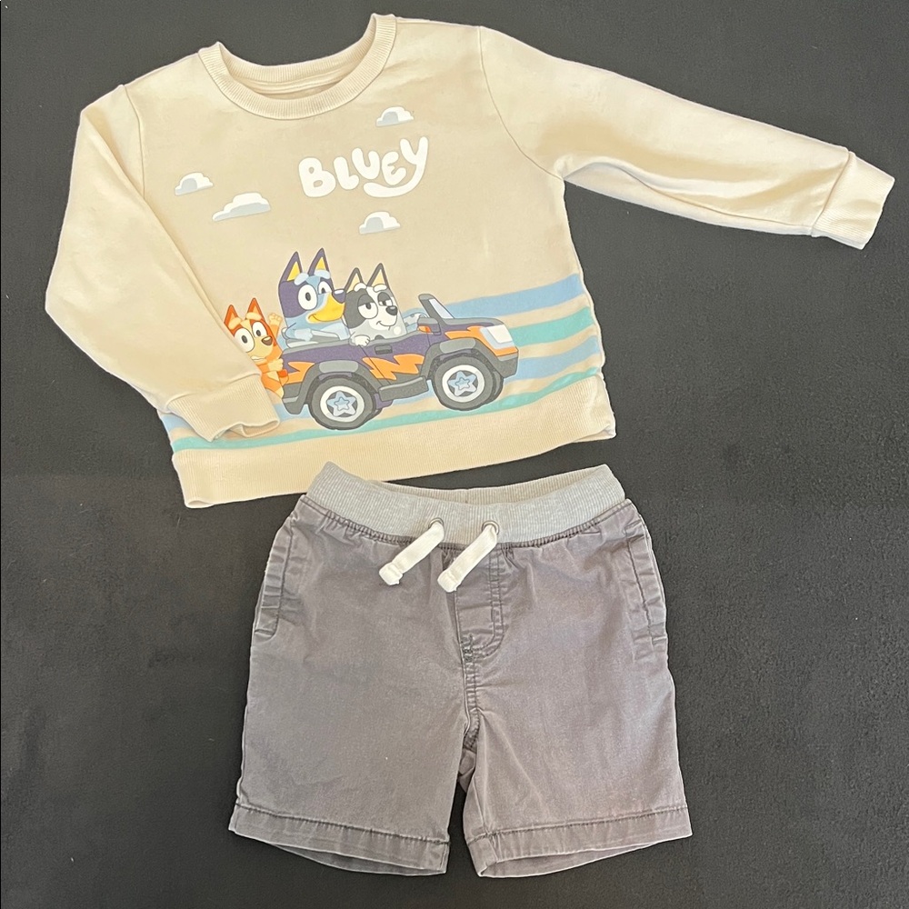 CLEARANCE 4 for $12 Item - Bluey Crew Neck Sweatshirt and Gray Shorts Set